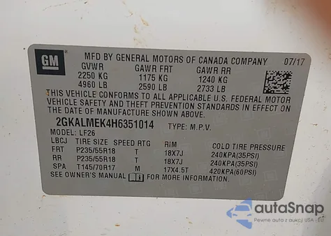 2017 GMC Terrain Sle-1 from USA, damaged, VIN 2GKALMEK4H6351014